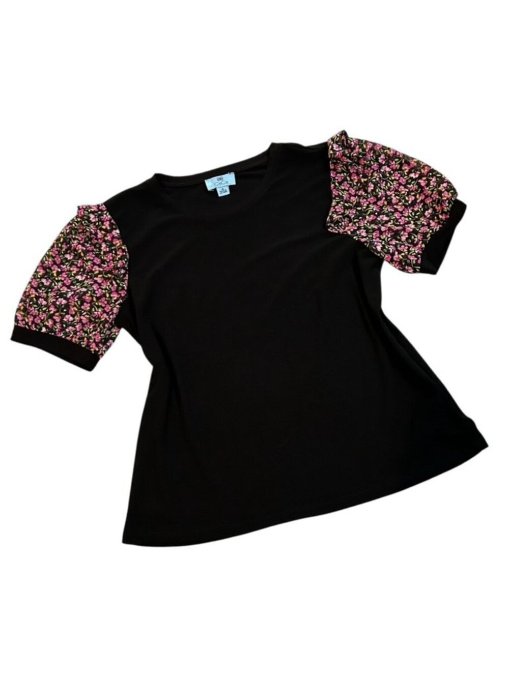 CECE Blouse Puff Ruffle sleeves Pull over Scoop neck Flowers Medium Like new